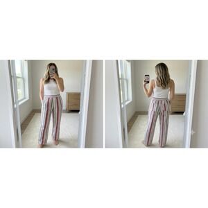 Old Navy Linen Blend Wide Leg Pants Womens Small Multi Color Stripe Beach Summer